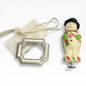 Longaberger Pewter Label Tie On 2003 + Bluster Snowman Knob Set NIB
